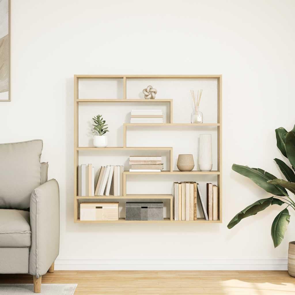 Scaffale a cubo con 7 scomparti, in rovere Sonoma, 100 x 18 x 100 cm, montaggio a parete, per soggiorno, camera da letto, ufficio, versatile, sistema da parete per riporre oggetti e