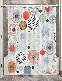 Half Sized Mid Century Abstract Dots Circle Art Fabric Boho Shower Curtain Set for Cabin Vintage Rus