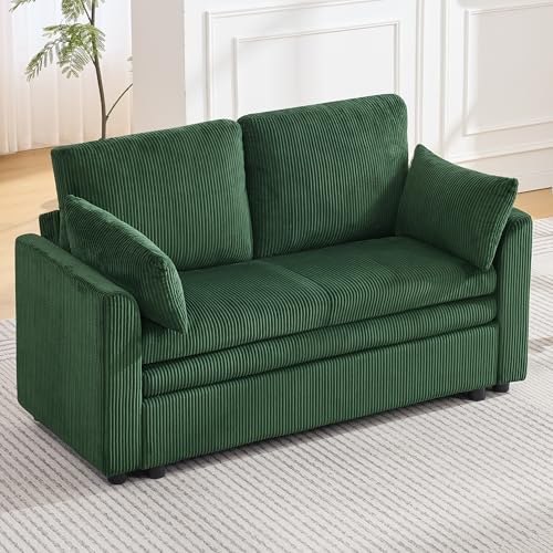 Image of 51 inch Sectional Loveseat Couches with Comfy Deep Dual-Layer Cushion, 2 Seater Couch, Modern Modular Love seat Sofa, Corduroy Sofas for Living Room, Apartment, Green