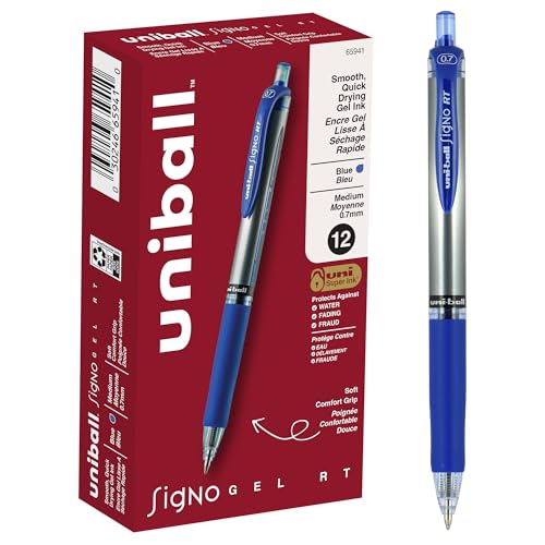 Image of uniball Signo RT Gel Pens, Medium Point (0.7mm), Blue, 12 Pack