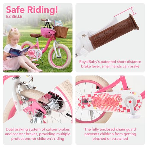 Image of RoyalBaby Girls Bike Belle EZ Kids Bike, Balance and Pedal Bicycle, 14 16 18 Inch Wheel for Age 3-8 Years Toddlers to Big Kids, Pink & Purple