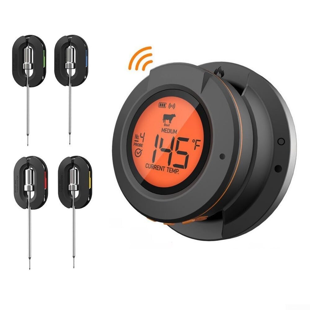Drahtloses Grill-Thermometer, 4 Sonden, Smart-App-Steuerung, 29,9–59,7 m Reichweite für Grillfleisch, Ofen, Küche, Digitalanzeige (Thermometer + 2 Sonden)