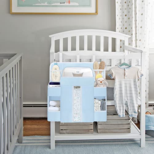 YENING Hanging Diaper Organizer for Changing Table Baby Nursery Diaper Holder Stacker for Crib Baby Essentials Storage Blue