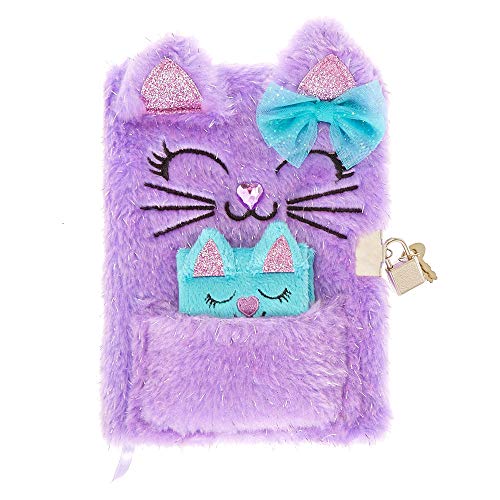 Claire's Girl's Glitter Kitty Plush Lock Diary Set - Purple, 2 Packâ€¦