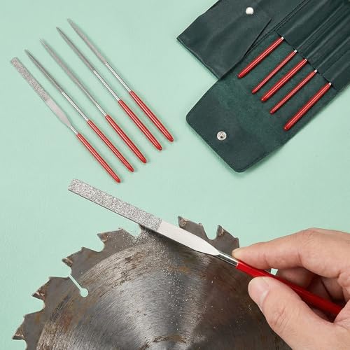 Mini Feilen Set, 5 Stück 3x140 MM Mini Diament Nadelfeilen Set mit einem Aufbewahrungsbeutel aus Leder geliefert, Nadelfeilen Set Metall, Hochwertiges Profi Feilensatz Metall für Holz Schmuck