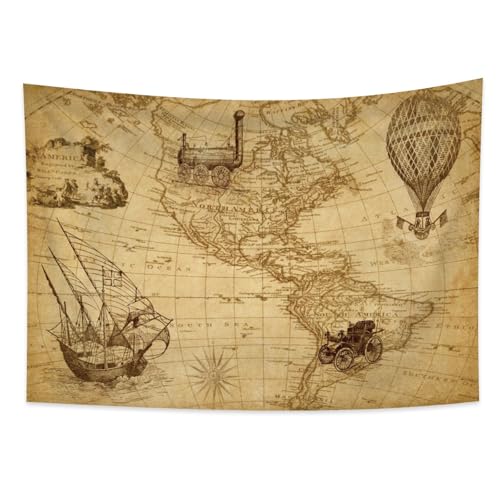 YONGFOTO Arazzo Mappa Vintage Età Industriale Arte Nautica Geografica Decorazione da Parete Avventura Storica Coperta Camera Ufficio Dormitorio, 100x70cm