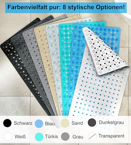 Blumbach® Badewannenmatte rutschfest 88x40cm – inkl. 2 Haken zum Trocknen | 100% BPA-frei, Sicher für Kinder & Senioren | Badematte rutschfest 200+ Saugnäpfe | Schimmelresistent, Maschinenwaschbar