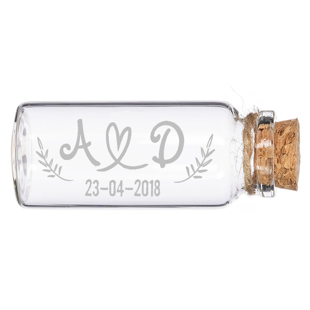 Wanapix | Detalle para Invitados de Boda | Botella Deseos Personalizada | Mini Botella para Mensaje | Cristal Grabado | Marcasitios, Regalo Original | 3ø x 7,2 cm| Love