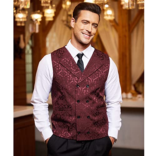 COOFANDY Mens Victorian Vest Steampunk Double Breasted Suit Vest Slim Fit Brocade Paisley Floral Waistcoat2