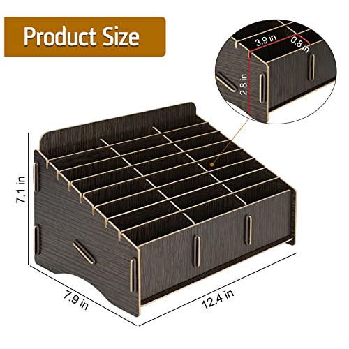 Loghot Wooden 24 Storage Compartments Multifunctional Storage Box For Cell Phones Holder Desk Supplies Organizer (24 Storage, Black) #TOP2