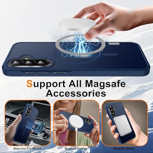 Image of Elzzi Magnetic Magsafe Designed for Samsung A17 5G Case Translucent Matte Hard PC + TPU Back Cover [Compatible with MagSafe] Phone Case (Blue)