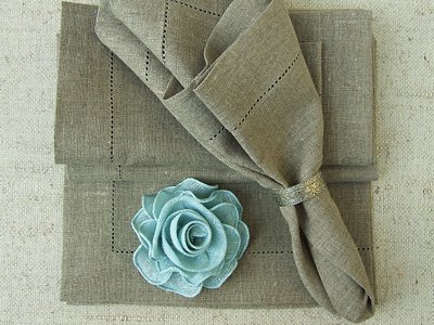 Lino con vainica de alta gama: juego de 4 servilletas de 51 x 51 cm