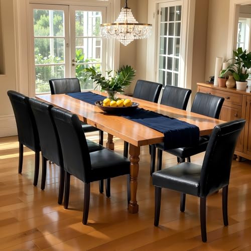 Image of CHUN YI Dining Chairs Set of 8, Faux Leather Dining Room Chairs, Upholstered Modern Kitchen Parsons Chairs for Dining Room with Sturdy Wood Legs, Black