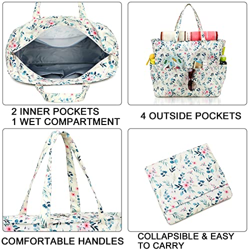 Ledaou Beach Bag Waterproof Sandproof Women Tote Bag Pool Bag With Zipper For Gym Grocery Travel With Wet Pocket (Floral) #TOP3