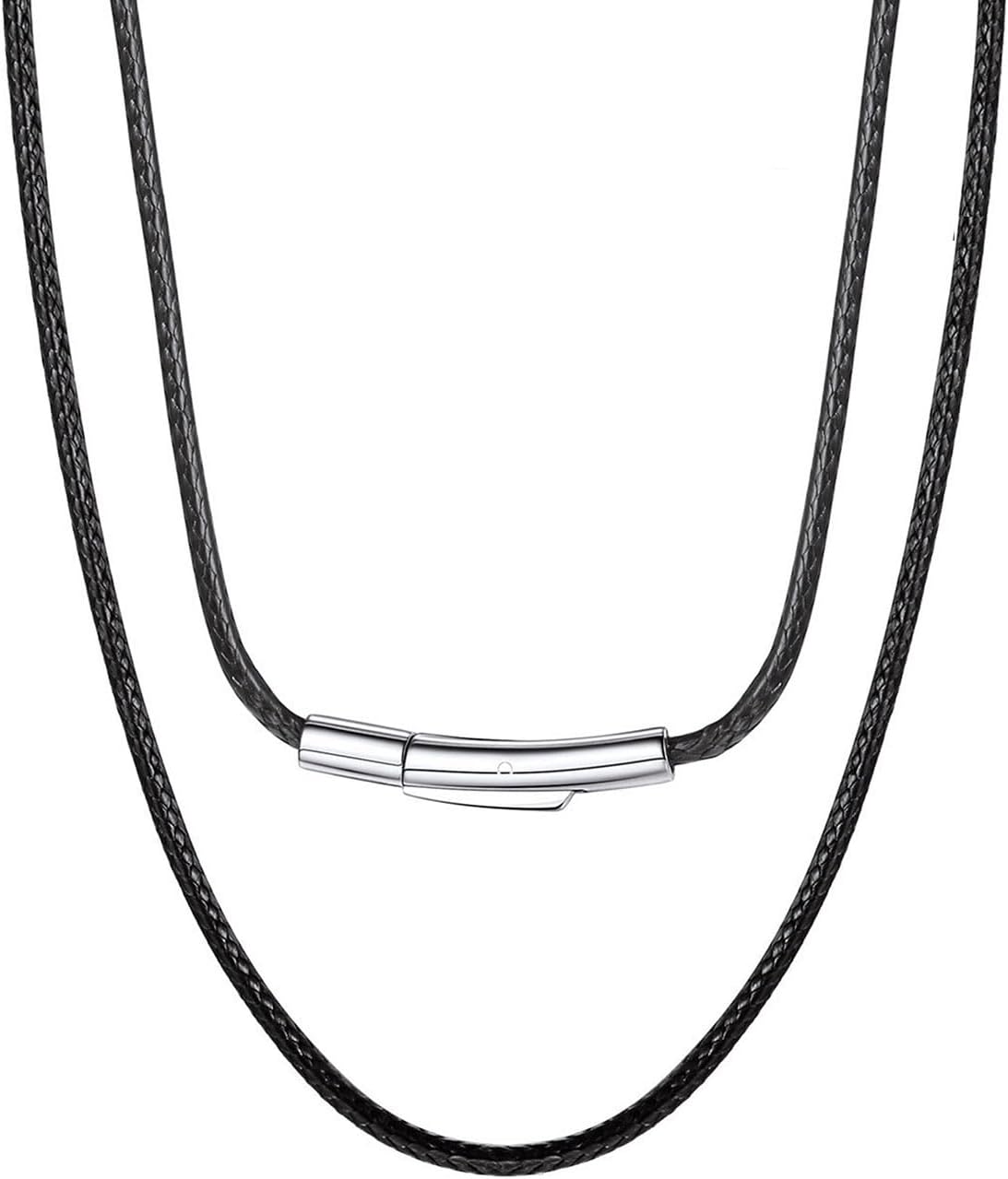 Leather Necklace Cord for Men, Black/Brown Waterproof Braided Wax Rope Chain with Snap Clasp, 1/1.5/2/3mm Width Leather Cord DIY Chain for Pendant, Length 16"-30", Customize Available, Send Gift Box