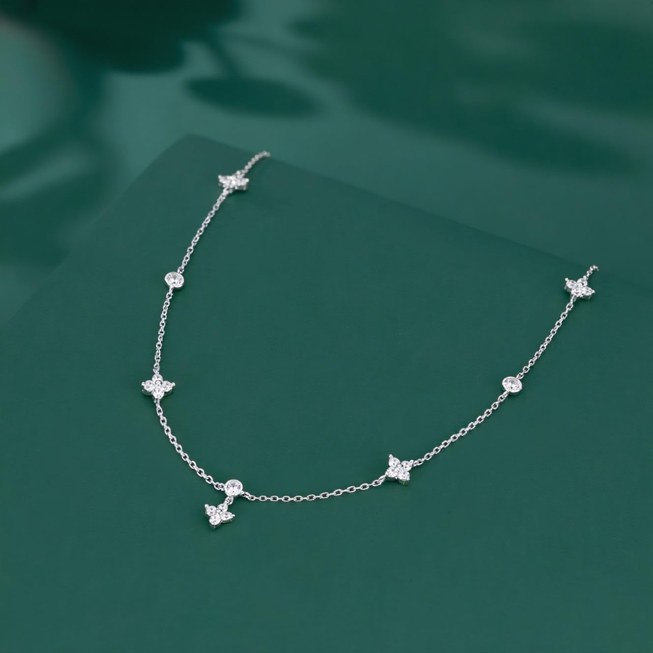 SLUYNZ 925 Sterling Silver CZ Flower Choker Necklace for Women Teens Dainty Leaf Pendant Necklace Chain - Image 5