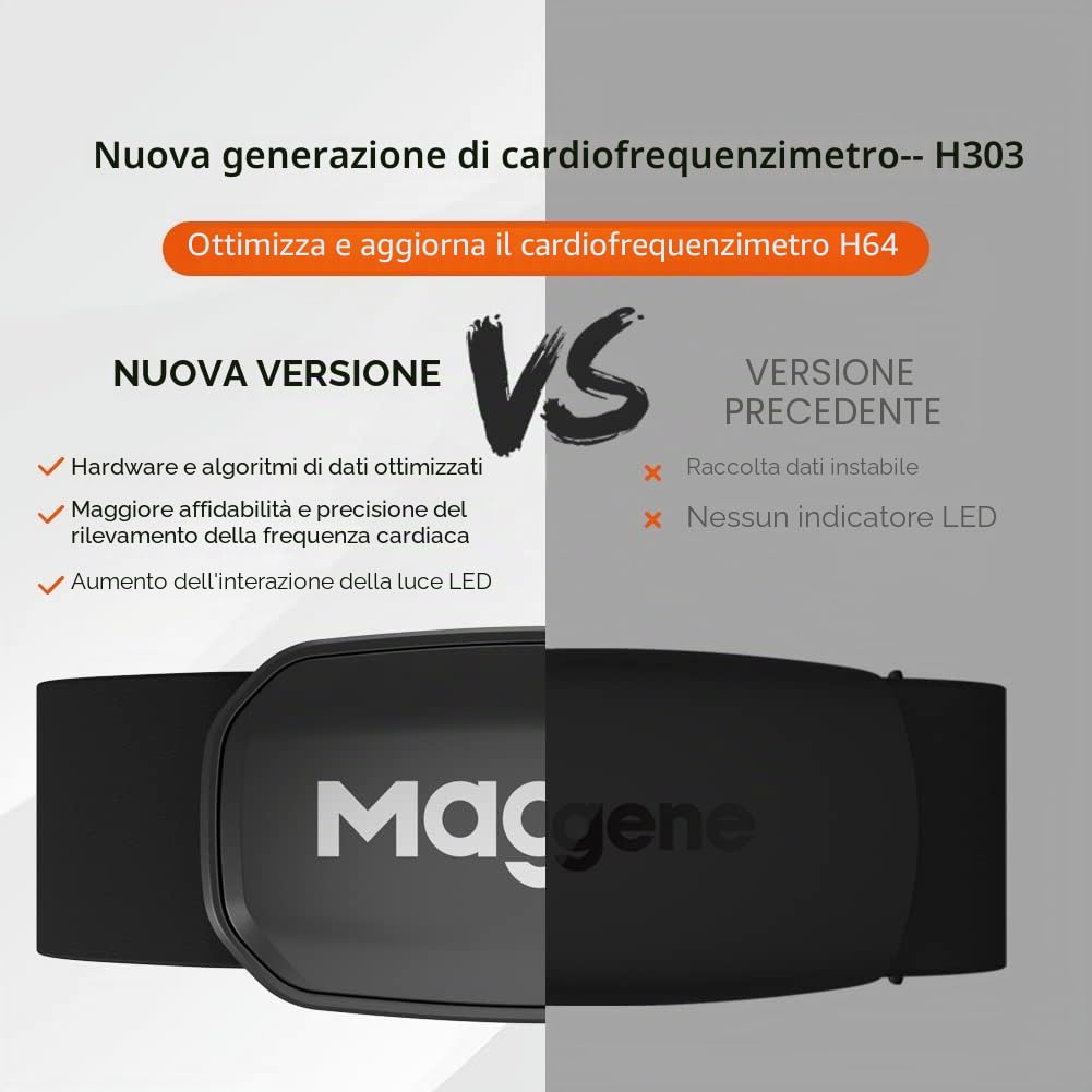 Magene H303 Heart Rate Monitor, Heart Rate Sensor Chest Strap, Protocol Ant+/Bluetooth, Compatibile con iOS/Android Apps