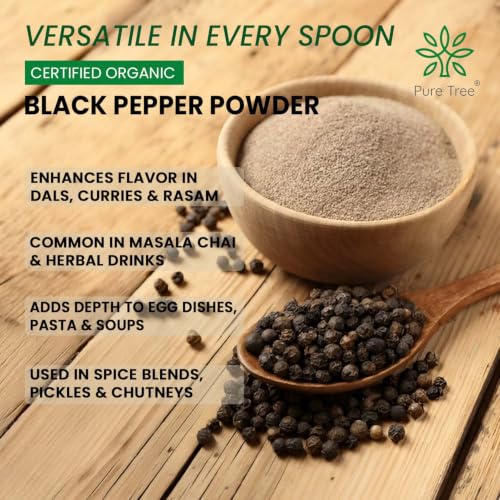 Image of Pure Tree Certified Organic Black Pepper Powder | 5 Kg / 5000 g | Kali Mirch Powder | Black Peppercorn Kaali Mirch | Aromatic Black Pepper Seeds Powder | Miriyalu Powder Spices