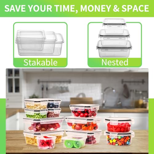 Skroam 52 Piece Airtight Food Storage Containers with Lids (26 Containers & 26 Lids), Plastic Meal Prep Container, Kitchen storage containers for Pantry Organizers and Storage with Labels & Marker