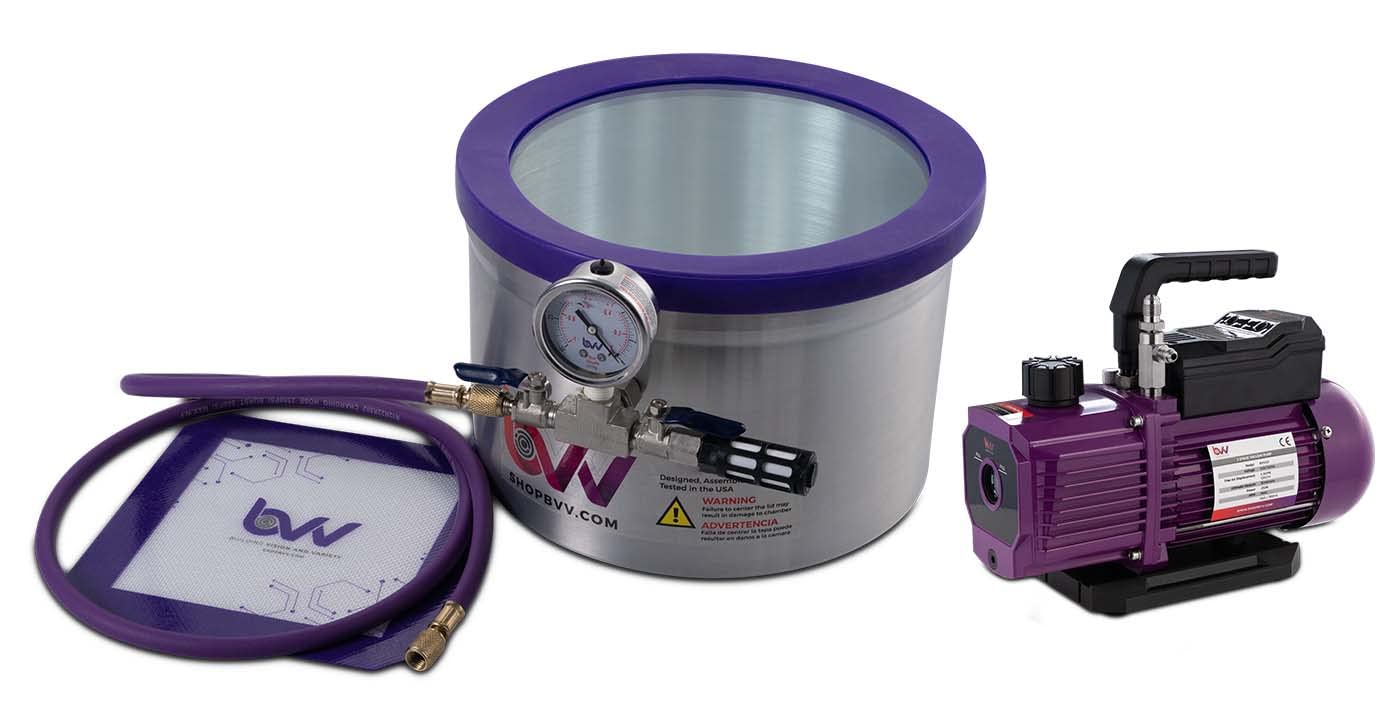 BVV 2 Gallon Aluminum Sidemount Vacuum Chamber and Pump Kit-3CFM Single Stage Pump