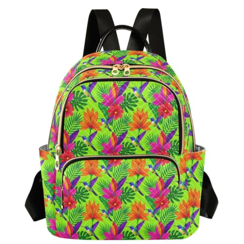 Mochila para mujer Colibrí Floral de poliéster suave con dos bolsillos grandes talla S