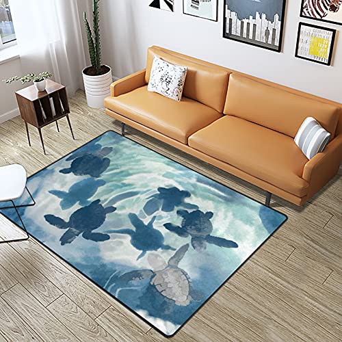 Blue Sea Turtle Area Rug Throw Rugs for Living Room Bedroom Apartment Dorm Home Decor Non-Slip Floor Mat Carpet Kitchen Mats 5 x7 ,Blue