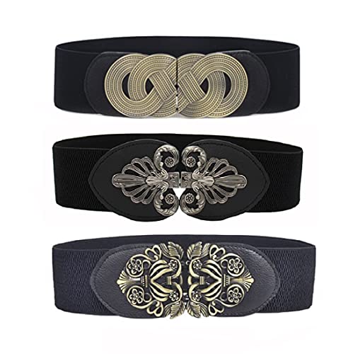 Swtddy 3 Pack Women's Vintage Wide Elastic Stretch Waist Belt Waistband
