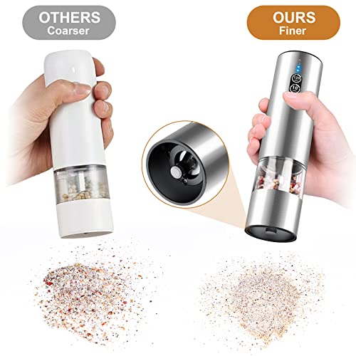 Frapow Usb Rechargeable Electric Salt And Pepper Grinder Set With Adjustable Coarseness Automatic Salt Pepper Grinder With Led Light, Refillable Salt Grinder With Cleaning Brush Stainless Steel #TOP4
