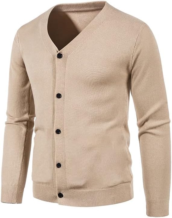 Mens Slim Fit Knit Sweater Casual V Neck Ribbed Hem Cardigan Simple Fashion Comfortable Sweaters