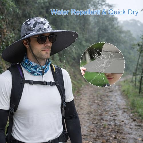 Image of Wide Brim Sun Hat for Men Women UV Protection Ventilated Summer Hats for Fishing Hiking Garden Beach