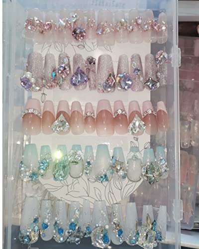 Press On Nails Organizer, Acrylic Box False Nail Display Nail Rhinestones Storage Container Holder With Transparent Tape (Not Included Press On Nail), Bornbyme… #TOP2