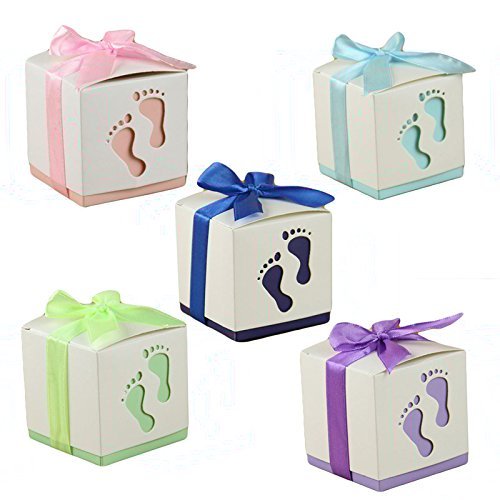 Floratek 50 PCS Baby Shower Favors Cute Baby Footprint Design Chocolate Packaging Box Candy Box Gift Box for Kids Birthday Baby Shower Guests Wedding