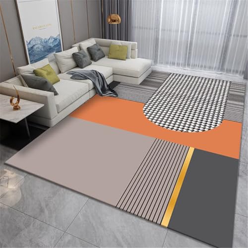 Kunsen Alfombra Juegos Bebe La Rectangular Naranja-Gris para Sala de Estar es fácil cuidar y antiincrustante. Salon Naranja Pie Cama 140X200CM