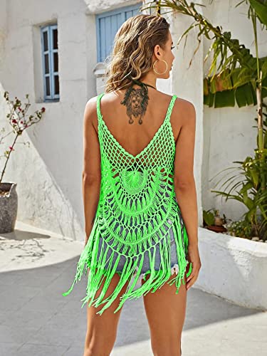 Image of Ekouaer Beach Swimsuit Cover Up Women Crochet Bikini Coverups Summer Pool Swimwear Tassel Dress