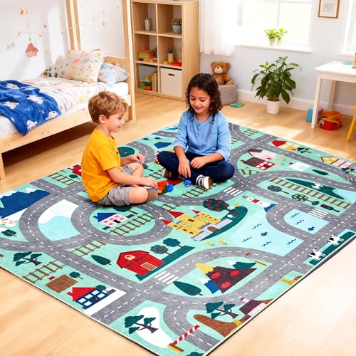 Image of chunsemeiju Baby Play Mat for Floor, 4x5 FT Non-Slip Nursery Rug, Extra Thick Large Area Kids Rugs, Kids Mat for for Playroom Living Room Nursery Decor, Super Soft Plush Surface to Keep Safe(40"x60")
