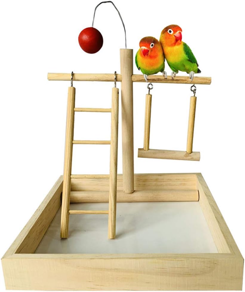 kathson Small Birds Playpen, Bird Perch Playstand Parrot Playground Gym, Wood Ladder Swing Climbing with Toys Exercise Play for Small…