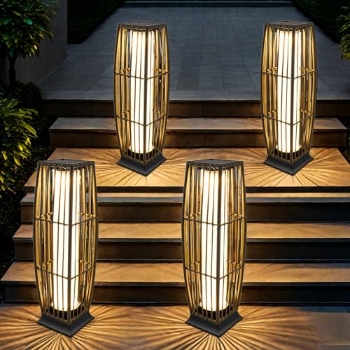 ZBLUXBZ Lâmpadas de piso alimentadas por energia solar para ambientes externos - Pacote com 4 lâmpad