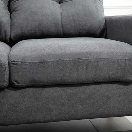 HOMCOM Ecksofa L-Form Sofa mit 3 Kissen, Eckcouch mit Knopfheftung, Leinenoptik, Veränderbare Chaiselounge Couch Wohnlandschaft für Wohnzimmer, Schlafzimmer 193 x 136 x 85 cm Dunkelgrau