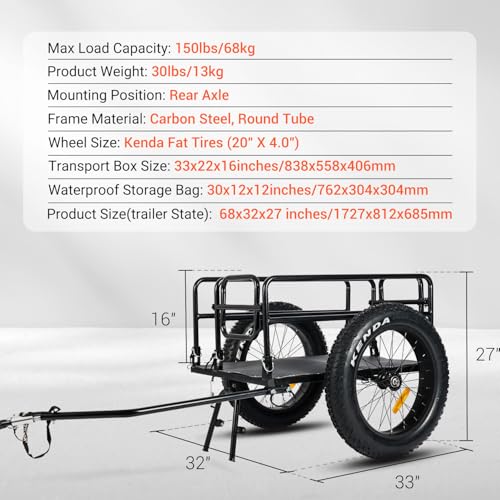 ADDMOTOR Foldable Cargo Bike Trailer, Heavy-Duty Bicycle Wagon Trailer with Universal Hitch, Fat Tires Bike Trailer Storage Cart with Weather Resistant Bag, 150 lbs