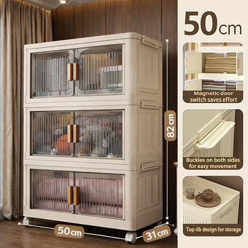 Image of BAMEOS ๐ ๐๐๐๐ Foldable Plastic Rack for Storage /Kitchen Cupboard /Versatile and Sturdy Wardrobe for Clothes /Multipurpose Storage Organizer /Closet for Bedroom /Living Room /Laundry Room - White