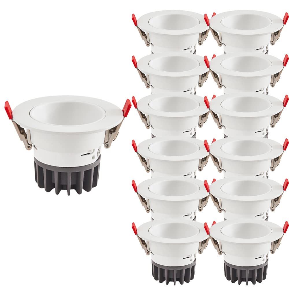 Aioneer 13 Pcs Round Recessed Downlight Adjustable Angle 30° Recessed Spotlight 4 Inch Baffle Trim 3000K/4000K/6000K Selectable Eyeball Downlight Daylight Retrofit Downlight7w-3500K