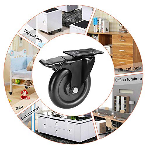 Image of 5 inch Heavy Duty Caster Wheels No Noise Swivel Plate Casters with Brake Lock Top Plate and Wheel Fit for Table Cabinet Shelves Industrial Trailer (Bearing 1400lbs, Set of 4)