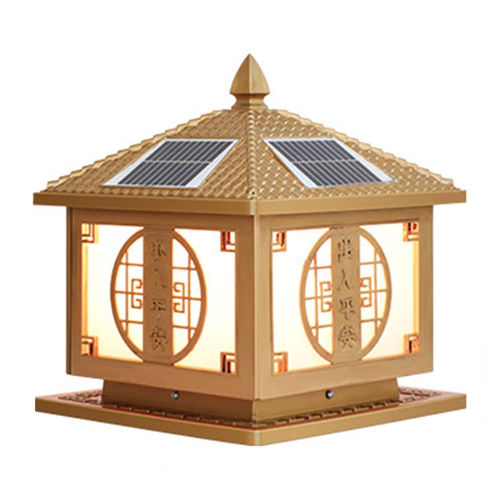 Solarna lampa słupkowa do ogrodu, wodoodporna zewnętrzna lampa kolumnowa do ogrodzenia podwórza, lampa kolumnowa w stylu chińskim do bramy wejściowej