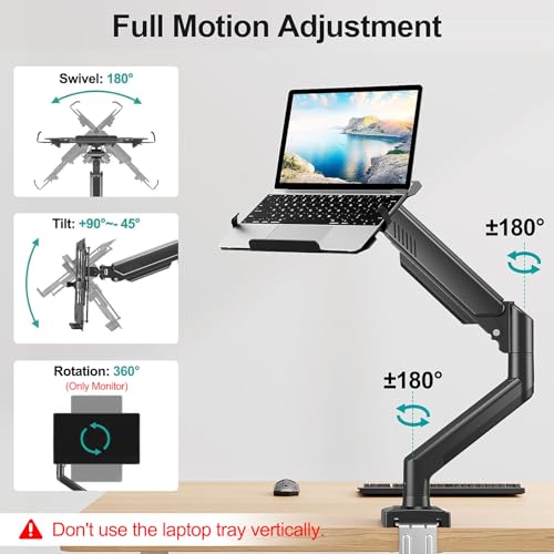 Image of MOUNT PRO Laptop Arm Mount for Desk, 2 in 1 Function Monitor Laptop Stand, Fits Max 17 inch Notebook and 32 inch Computer Screen, Aluminum Single Monitor Holder with Adjustable Tray, Holds up to 22lbs