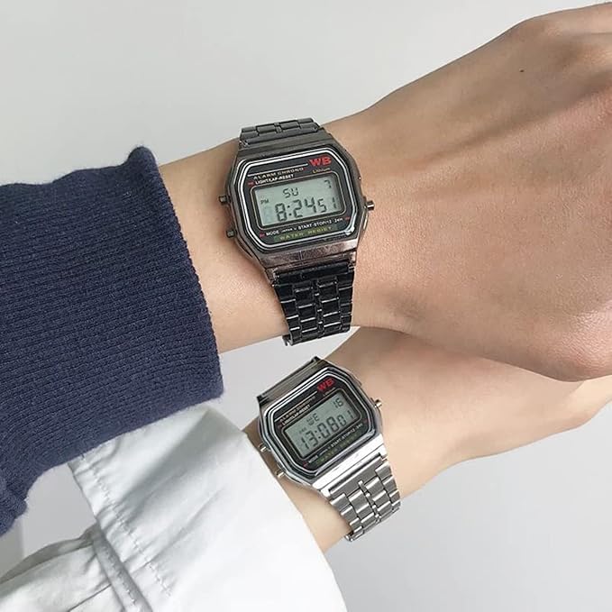 Image of Premium Digital Square Dial Unisex Wrist Watch for Men & Women | Vintage 4-Color Display | WR70ist Sports, Casual & Fashion Watch(Silver)