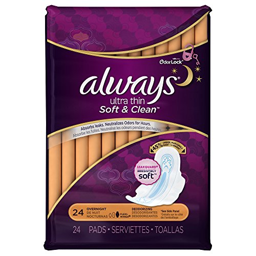 Always Ultra Thin Overnight Deodorizing Pads with Wings 24 Count