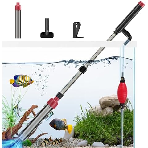 Suness Aquarium Siphon Vacuum Cleaner: 4 in 1 Manual Fish Tank Vacuum Cleaning Tools for Water Change, Sand Cleaning and Remove Dirt, Fish Tank Cleaner Vacuum with Adjustable Length Cover