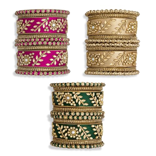 Image of Peora Silk Thread Kundan & Stone Studded Chuda Bangles Set Gift for Women