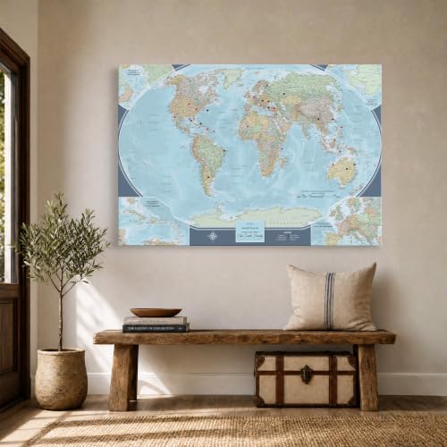 Image of Signature World Push Pin Map - Personalized Gallery Wrapped Canvas - Travel Wall Decor - Gallery Wrap - 24 inch x 36 inch