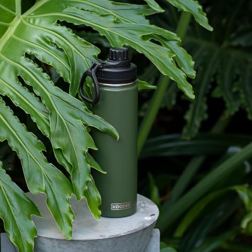 Image of koodee Insulated Water Bottle, 22 oz Stainless Steel Double Wall Vacuum Wide Mouth Sport Bottle with Leakproof Spout Lid(Grass Green)